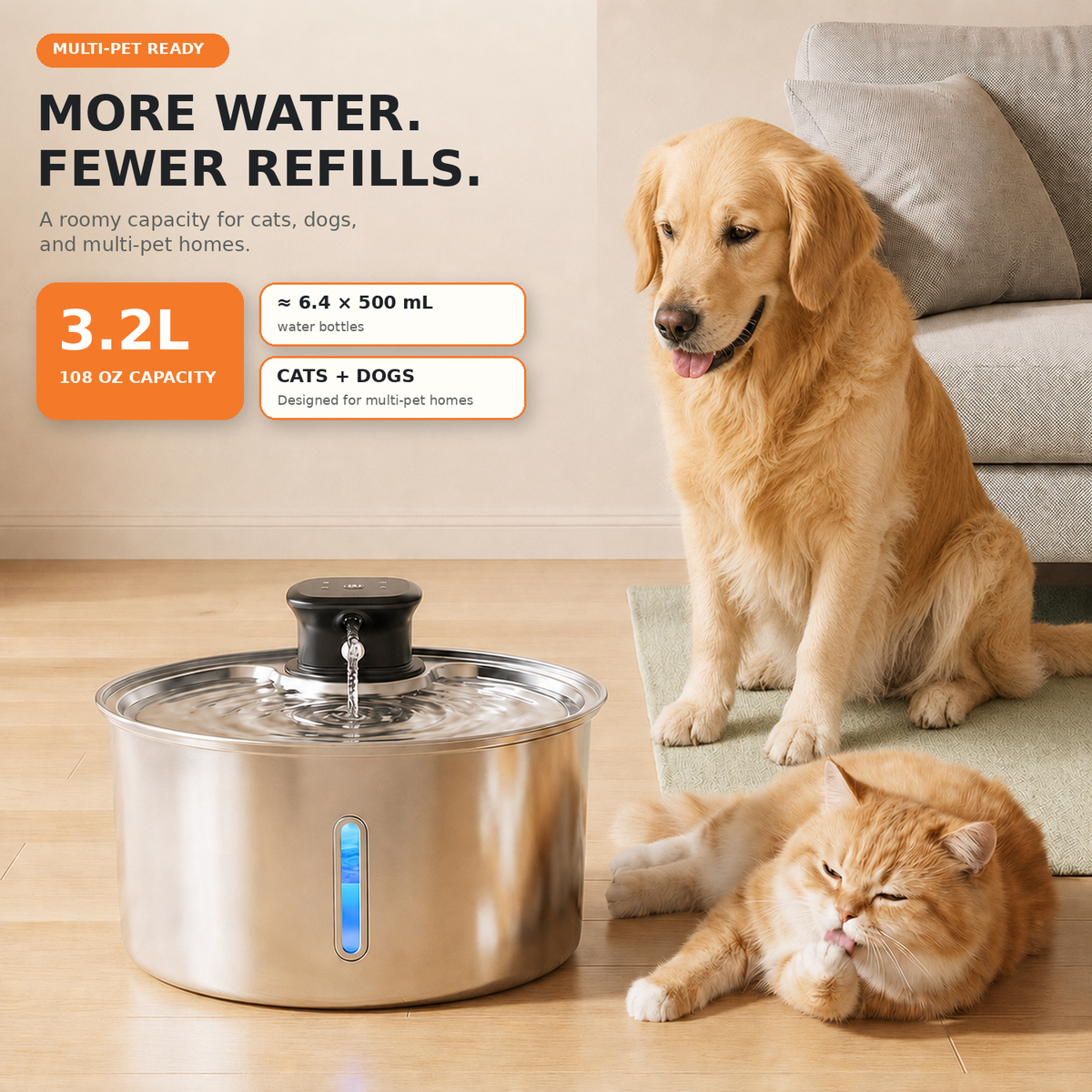 Sylara HaloFlow™ Cordless Pet Fountain